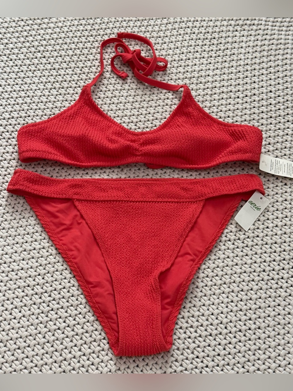 NWT Aerie Red Ribbed Bikini Set -Size Medium